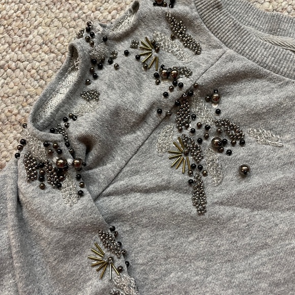 Anthropologie Deletta grey beaded sweatshirt XL - Picture 6 of 9